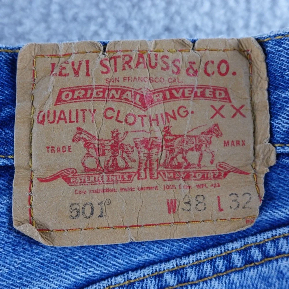 Vintage Levi Strauss Co 501 Jeans Mens 38x32 Blue Denim Button Fly Straight Leg